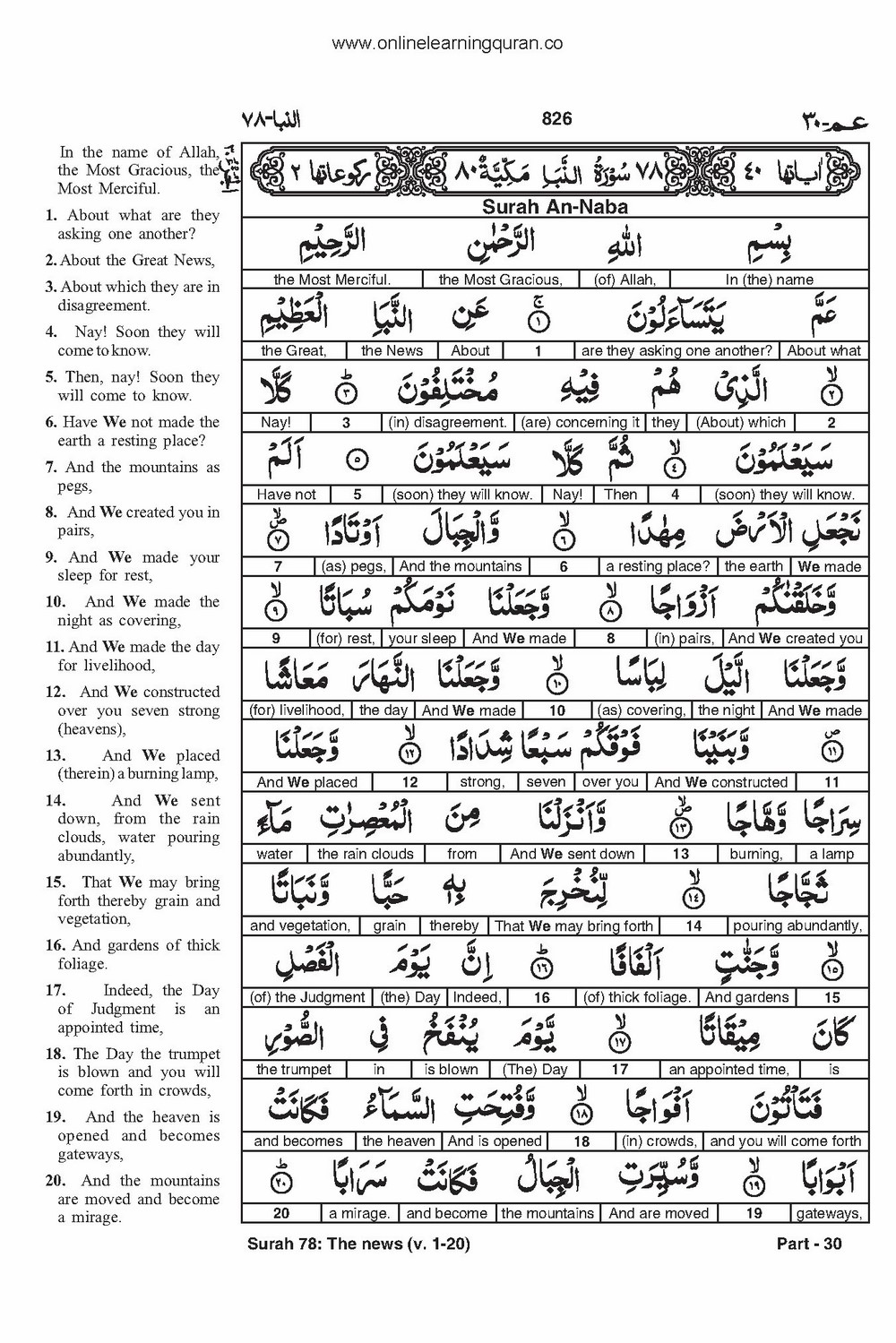 Quran With English Translation Amma Yatasa Aloon 
